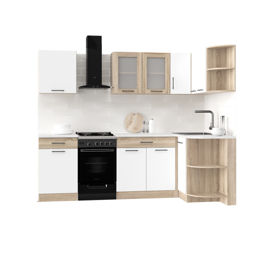 Set mobilier bucatarie ECO № 1, 10 usi, 2 sertar, 250/118х198х60 cm, Stejar Sonoma, Alb