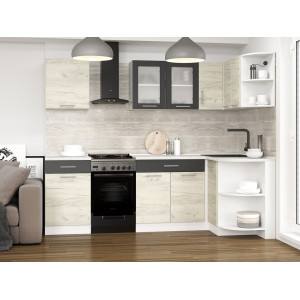 Set mobilier bucatarie ECO № 1, 10 usi, 2 sertar, 250/118х198х60 cm, Alb, Stejar kraft alb, Grafit