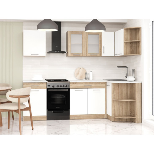 Set mobilier bucatarie ECO № 1, 10 usi, 2 sertar, 250/118х198х60 cm, Stejar Sonoma, Alb