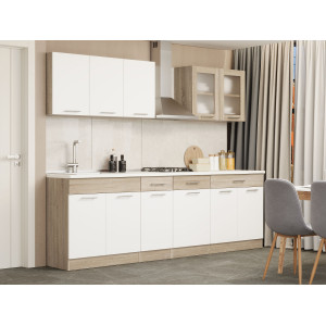 Set mobilier bucatarie ECO № 10, 11 usi, 3 sertar, 250х198х60 cm, Stejar Sonoma, Alb