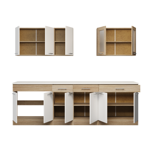 Set mobilier bucatarie ECO № 10, 11 usi, 3 sertar, 250х198х60 cm, Stejar Sonoma, Alb