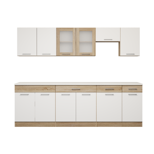 Set mobilier bucatarie ECO № 11, 12 usi, 3 sertar, 250х198х60 cm, Stejar Sonoma, Alb