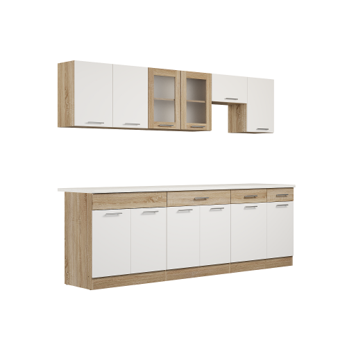 Set mobilier bucatarie ECO № 11, 12 usi, 3 sertar, 250х198х60 cm, Stejar Sonoma, Alb