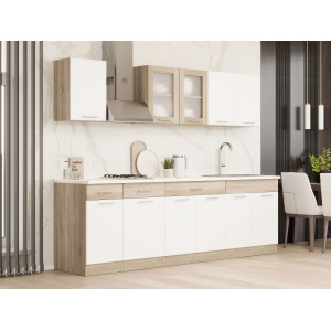 Set mobilier bucatarie ECO № 12, 11 usi, 3 sertar, 250х198х60 cm, Stejar Sonoma, Alb