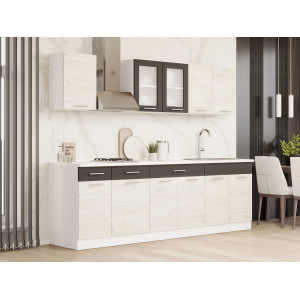 Set mobilier bucatarie ECO № 12, 11 usi, 3 sertar, 250х198х60 cm, Alb, Stejar kraft alb, Grafit