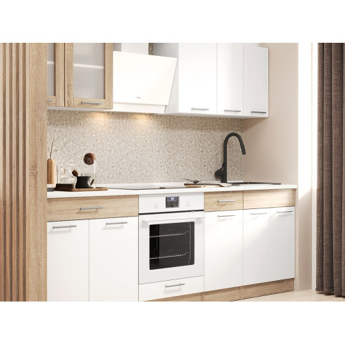 Set mobilier bucatarie ECO № 3, 11 usi, 2 sertare, 240 х 198 х 60 cm, Stejar Sonoma, Alb