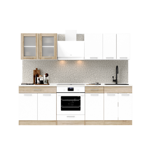 Set mobilier bucatarie ECO № 3, 11 usi, 2 sertare, 240 х 198 х 60 cm, Stejar Sonoma, Alb