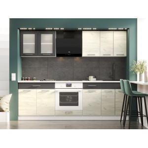 Set mobilier bucatarie ECO № 3, 11 usi, 2 sertare, 240 х 198 х 60 cm, Alb, Stejar kraft alb, Grafit