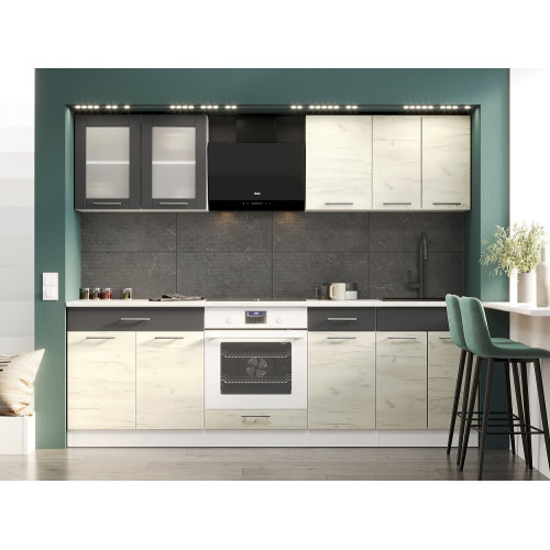 Set mobilier bucatarie ECO № 3, 11 usi, 2 sertare, 240 х 198 х 60 cm, Alb, Stejar kraft alb, Grafit