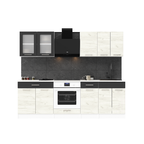 Set mobilier bucatarie ECO № 3, 11 usi, 2 sertare, 240 х 198 х 60 cm, Alb, Stejar kraft alb, Grafit
