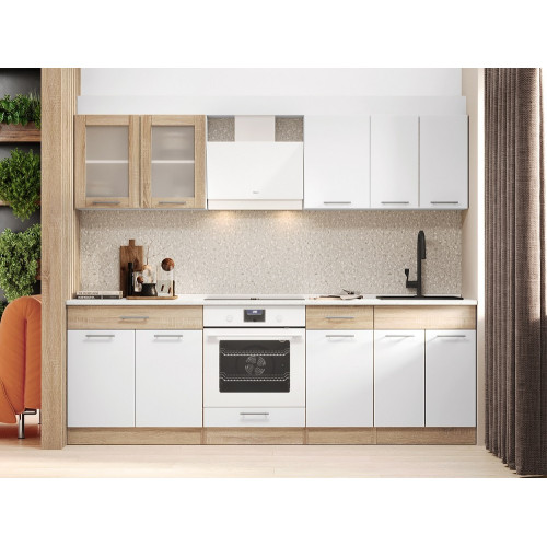 Set mobilier bucatarie ECO № 3, 11 usi, 2 sertare, 240 х 198 х 60 cm, Stejar Sonoma, Alb