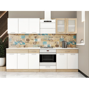 Set mobilier bucatarie ECO № 4, 11 usi, 2 sertare, 260х198х60 cm, Stejar Sonoma, Alb