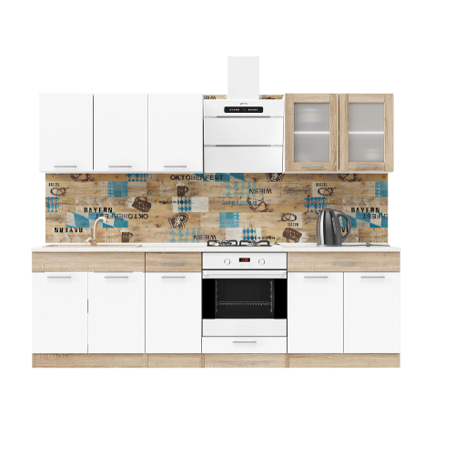 Set mobilier bucatarie ECO № 4, 11 usi, 2 sertare, 260х198х60 cm, Stejar Sonoma, Alb