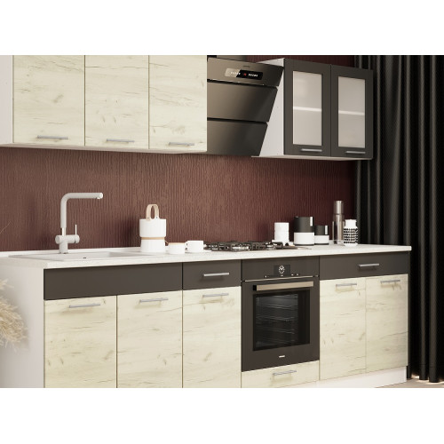 Set mobilier bucatarie ECO № 4, 11 usi, 2 sertare, 260х198х60 cm, Alb, Stejar kraft alb, Grafit
