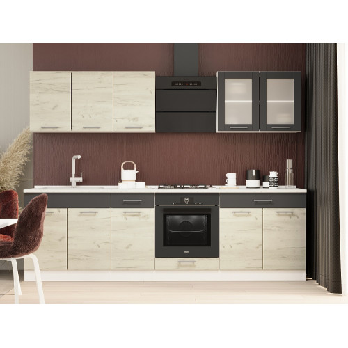 Set mobilier bucatarie ECO № 4, 11 usi, 2 sertare, 260х198х60 cm, Alb, Stejar kraft alb, Grafit