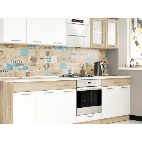 Set mobilier bucatarie ECO № 4, 11 usi, 2 sertare, 260х198х60 cm, Stejar Sonoma, Alb