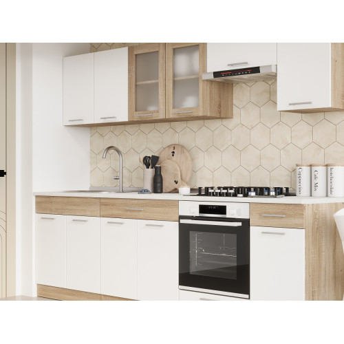 Set mobilier bucatarie ECO № 5, 12 usi, 2 sertar, 260х198х60 cm, Stejar Sonoma, Alb