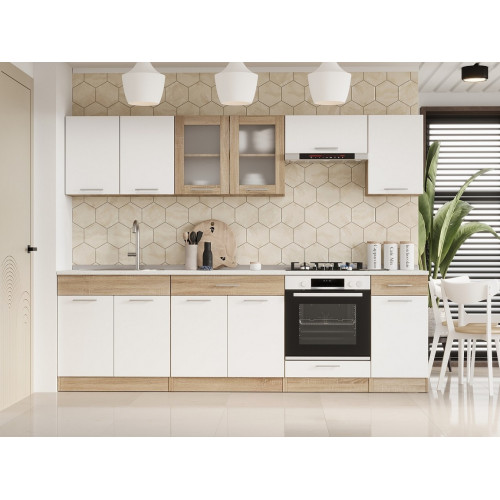 Set mobilier bucatarie ECO № 5, 12 usi, 2 sertar, 260х198х60 cm, Stejar Sonoma, Alb
