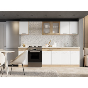 Set mobilier bucatarie ECO № 6, 10 usi, 2 sertar, 250-260х198х60 cm, Stejar Sonoma, Alb