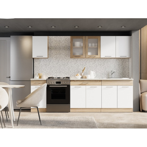 Set mobilier bucatarie ECO № 6, 10 usi, 2 sertar, 250-260х198х60 cm, Stejar Sonoma, Alb