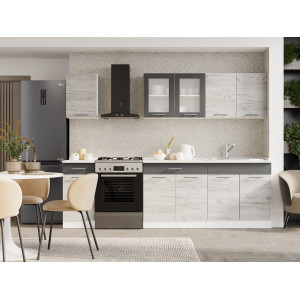 Set mobilier bucatarie ECO № 6, 10 usi, 2 sertar, 250-260х198х60 cm, Alb, Stejar kraft alb, Grafit