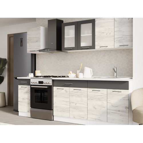 Set mobilier bucatarie ECO № 6, 10 usi, 2 sertar, 250-260х198х60 cm, Alb, Stejar kraft alb, Grafit