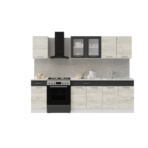 Set mobilier bucatarie ECO № 6, 10 usi, 2 sertar, 250-260х198х60 cm, Alb, Stejar kraft alb, Grafit
