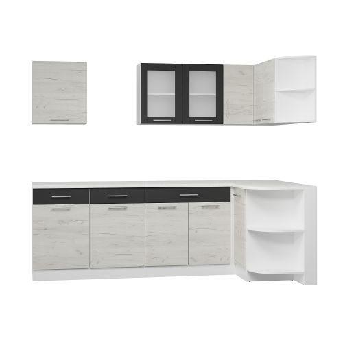 Set mobilier bucatarie ECO № 7, 11 usi, 3 sertar, 240/118х198х60 cm, Alb, Stejar kraft alb, Grafit