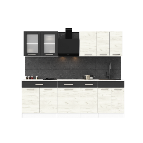 Set mobilier bucatarie ECO № 9, 11 usi, 3 sertar, 230х198х60 cm, Alb, Stejar kraft alb, Grafit