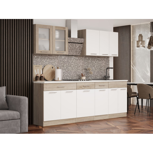 Set mobilier bucatarie ECO № 9, 11 usi, 3 sertar, 230х198х60 cm, Sonoma, Alb