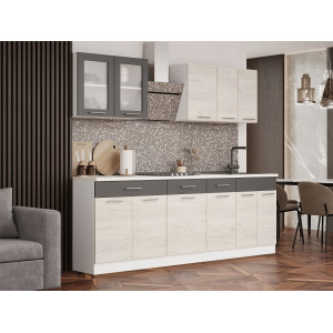 Set mobilier bucatarie ECO № 9, 11 usi, 3 sertar, 230х198х60 cm, Alb, Stejar kraft alb, Grafit