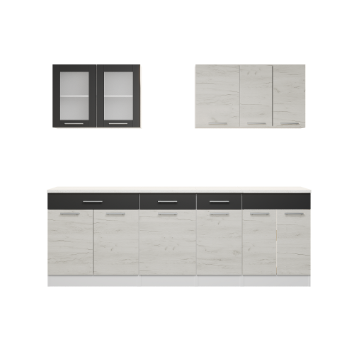 Set mobilier bucatarie ECO № 9, 11 usi, 3 sertar, 230х198х60 cm, Alb, Stejar kraft alb, Grafit