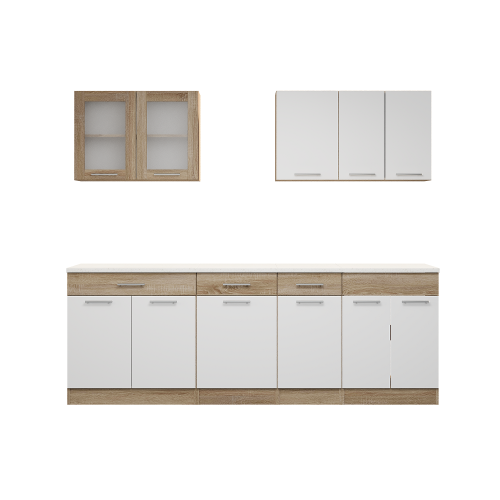 Set mobilier bucatarie ECO № 9, 11 usi, 3 sertar, 230х198х60 cm, Sonoma, Alb