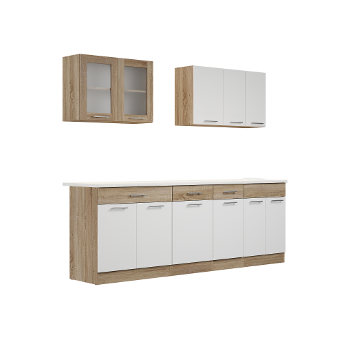 Set mobilier bucatarie ECO № 9, 11 usi, 3 sertar, 230х198х60 cm, Sonoma, Alb