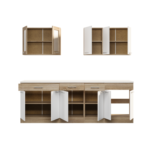 Set mobilier bucatarie ECO № 9, 11 usi, 3 sertar, 230х198х60 cm, Sonoma, Alb