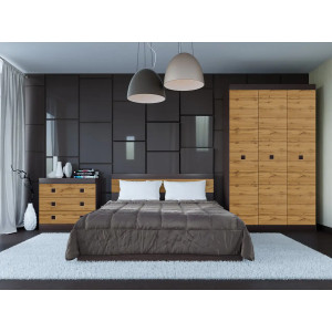 Set de dormit Sonata 17, Wenge inchis, Stejar kraft gold