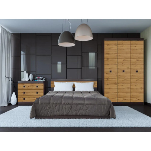 Set de dormit Sonata 17, Wenge inchis, Stejar kraft gold
