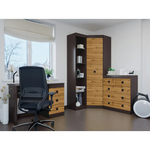 Set dormitor pentru copii Sonata 5, Wenge inchis, Stejar kraft gold