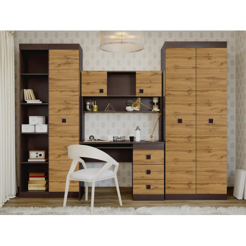 Set dormitor pentru copii Sonata 4, Wenge inchis, Stejar kraft gold