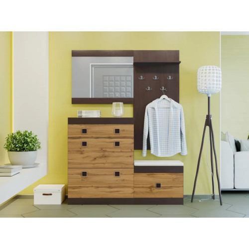Set pentru holul de intrare Sonata 16, Wenge inchis, Stejar kraft gold