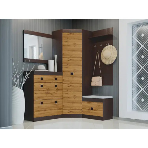 Set pentru holul de intrare Sonata 15, Wenge inchis, Stejar kraft gold