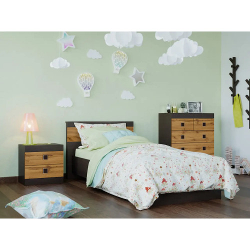 Set dormitor pentru copii Sonata 8, Wenge inchis, Stejar kraft gold
