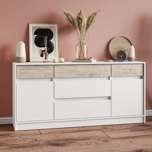 Comoda 1600 STYLE, Alb, Stejar gri kraft