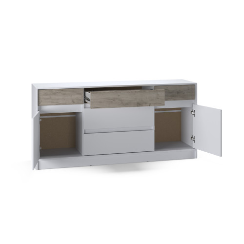 Comoda 1600 STYLE, Alb, Stejar gri kraft