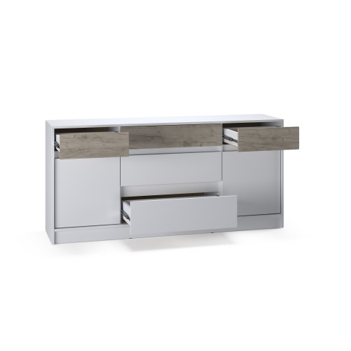 Comoda 1600 STYLE, Alb, Stejar gri kraft
