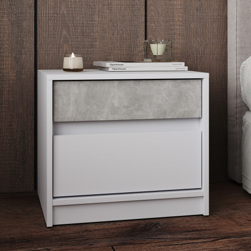 Dulap de noptiera 500 STYLE, Alb, Beton Dulap de noptiera 500 STYLE, Alb, Beton