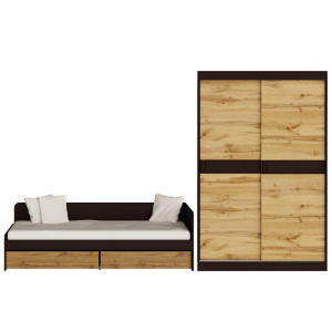 Set dormitor pentru copii Sonata 3, Wenge inchis, Stejar kraft gold