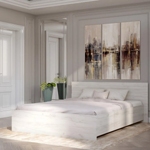 Pat Sonata 1600 cu lamele, fara mecanism de ridicare 160x200 cm, Stejar Kraft Alb