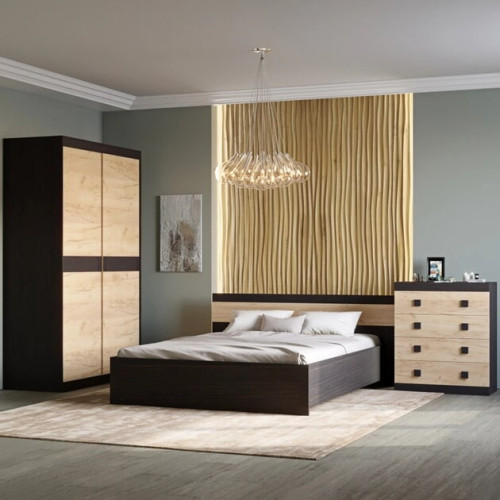 Set de dormit Sonata 15, Wenge inchis, Stejar kraft gold