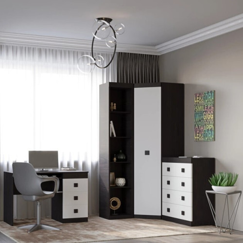 Set dormitor pentru copii Sonata 5, Wenge inchis, Alb